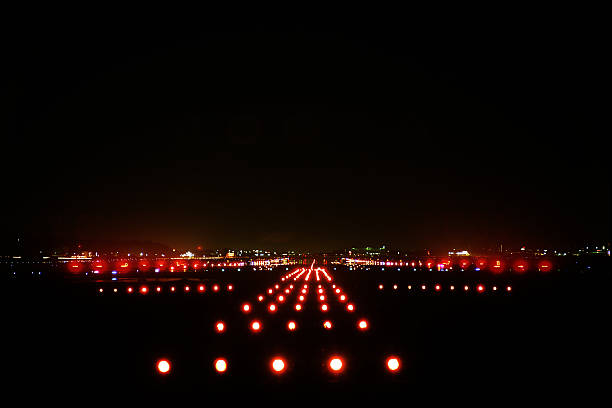 landing lights Airplane. airport runway stock pictures, royalty-free photos & images