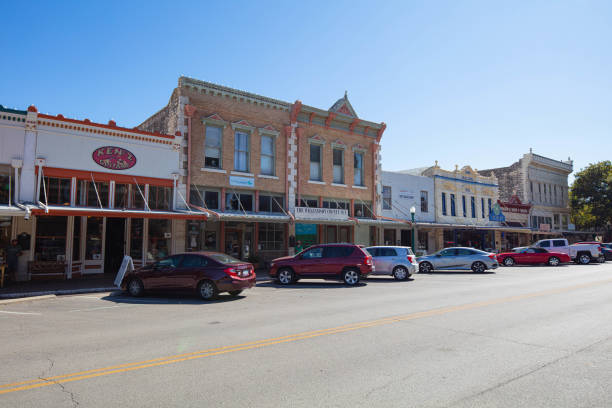 Landmark Georgetown, Texas, USA - November 3, 2020: Historic buildings in the commercial area on Main St historic district stock pictures, royalty-free photos & images