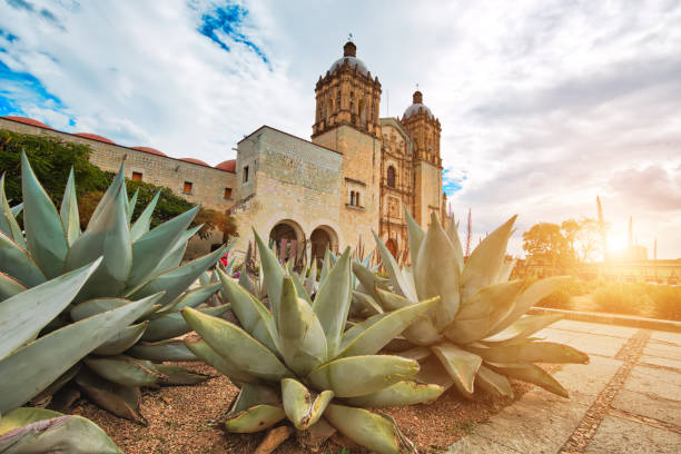 Landmark Santo Domingo Cathedral in historic Oaxaca city center stock photo