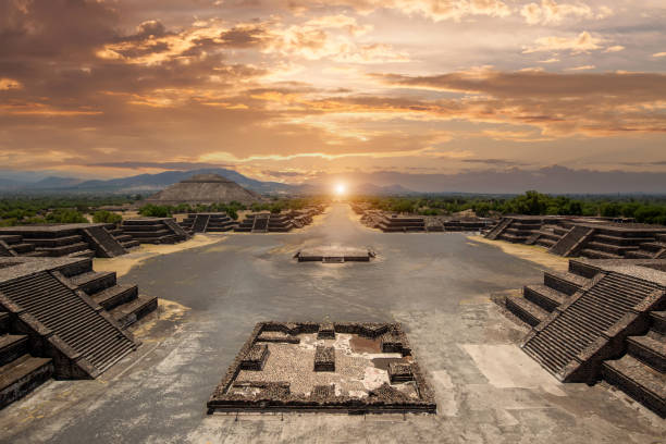 Landmark Teotihuacan pyramids complex located in Mexican Highlands and Mexico Valley close to Mexico City stock photo