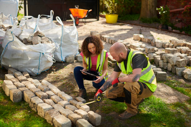 landscape designer with contractor stock photo