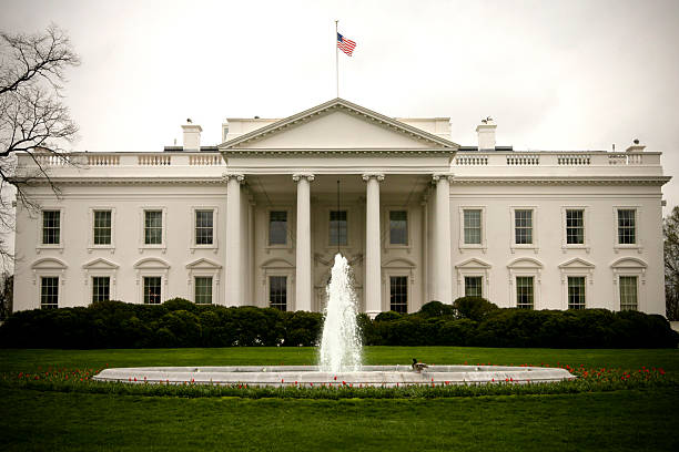 Landscape exterior front view of the White House stock photo