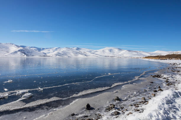 A landscape from frozen Lake Cildir stock photo