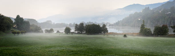 Landscape of lake Muzzano near Lugano stock photo