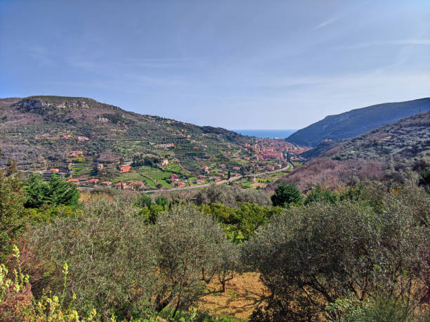 landscape of the hinterland of Finale Ligure stock photo