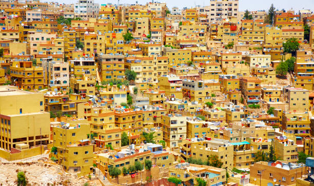 Landscape photo of bunched up houses in Amman, Jordan stock photo