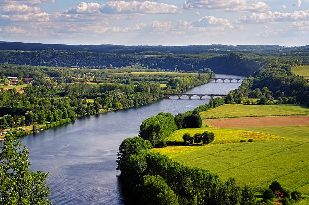 Landscape view of Dordogne river, Cingle de Tremolat point, France stock photo