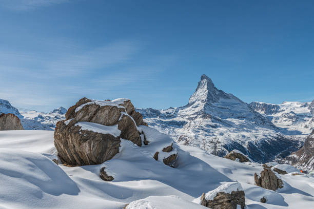 Landscape with Matterhorn, snow and ice stock photo