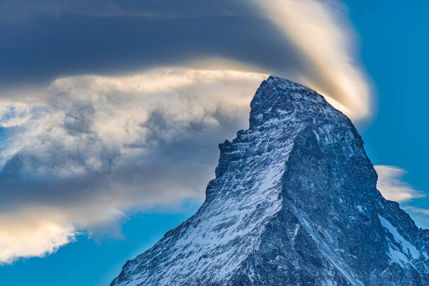 Landscape with Matterhorn, snow and ice stock photo