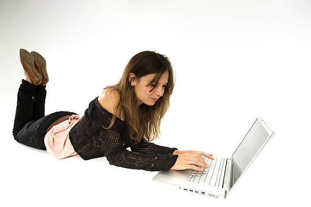 laptop computer woman studying stock photo