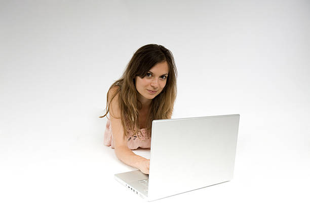 laptop lady stock photo
