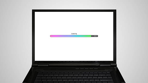 laptop Monitor display loading color bar the monitor display show with color bar line representing the process of loading slow motion stock pictures, royalty-free photos & images