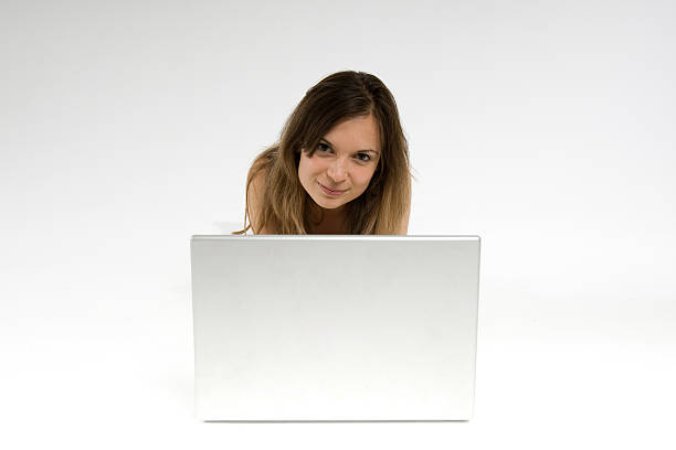 laptop woman studying stock photo
