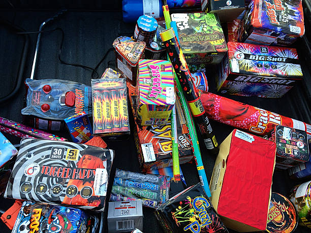 Large Assortment of Fireworks Piled Together stock photo