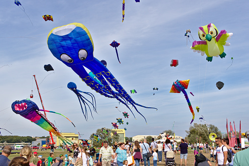 Lemwerder 凧祭りで飛んでいる巨大なタコの形をした大きな青い凧 おもちゃのストックフォトや画像を多数ご用意 Istock