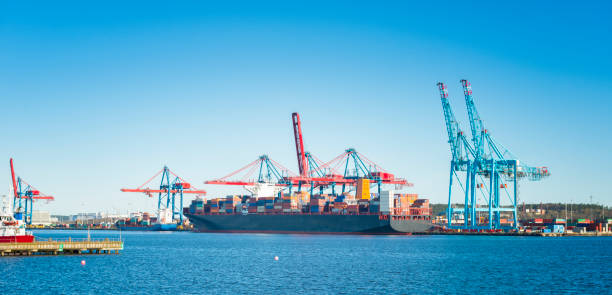 Large Container ship with cargo stock photo