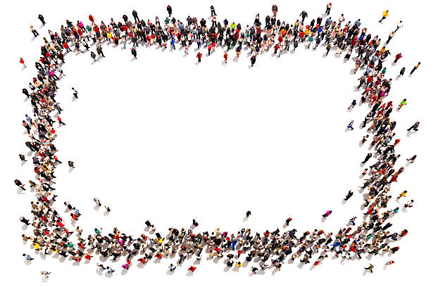 Large crowd of people forming a square stock photo