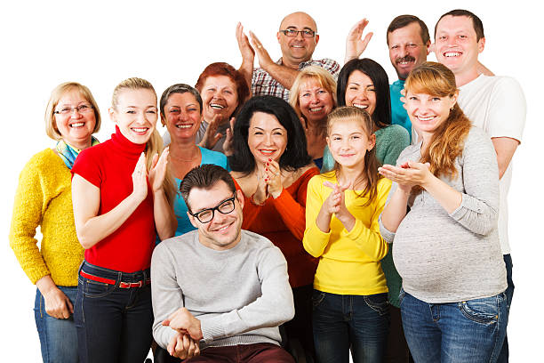 Large Group of Happy People standing together. stock photo