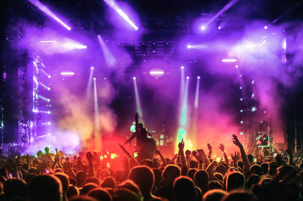 Large group of people at a concert party. stock photo