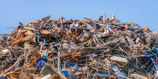 Large heap of old iron objects intended for recycling stock photo