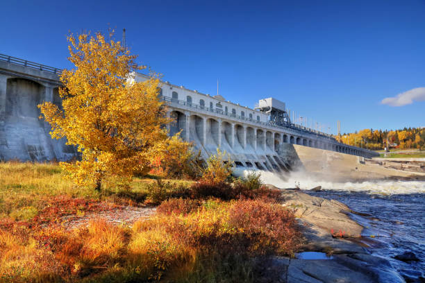 Large Hydro Electric Dam in Saguenay at Fall stock photo