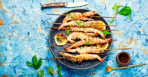 Large langoustines on a plate stock photo