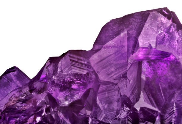 large lilac amethyst crystals closeup macro photo of lilac amethyst crystals isolated on white background amethyst stock pictures, royalty-free photos & images