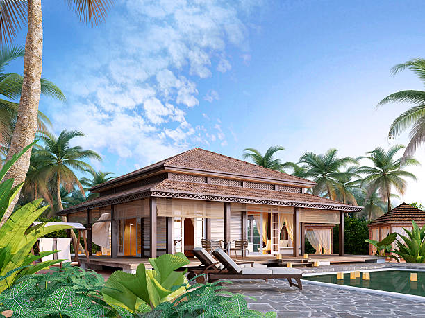 Large luxury bungalows on the islands. stock photo