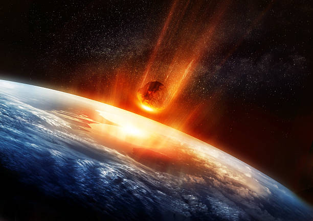 Large Meteor And Earth stock photo