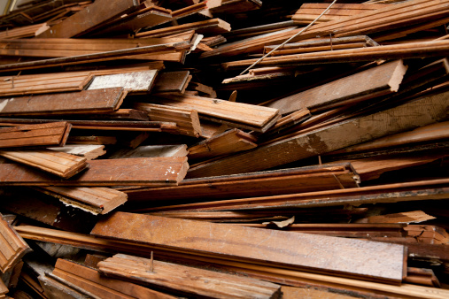 Grosse Haufen Von Holzboden Wahrend Der Bauarbeiten Stockfoto Und