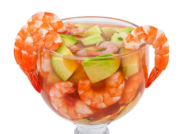 Large shrimp cocktail isolated on white background stock photo