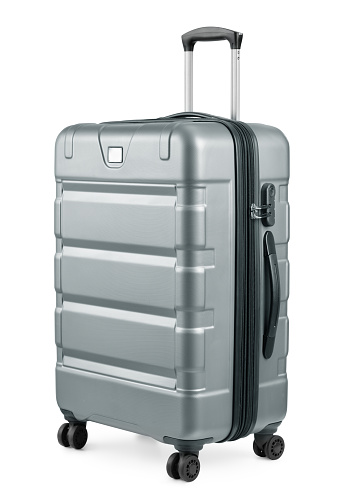 Large silver plastic suitcase isolated on white