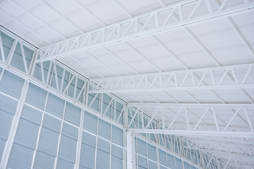 Large Steel Structure Truss Roof Frame And Metal Sheet In Building Construction Stock Photo Download Image Now