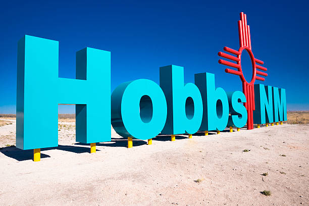 Large Welcome to Hobbs, New Mexico sign stock photo