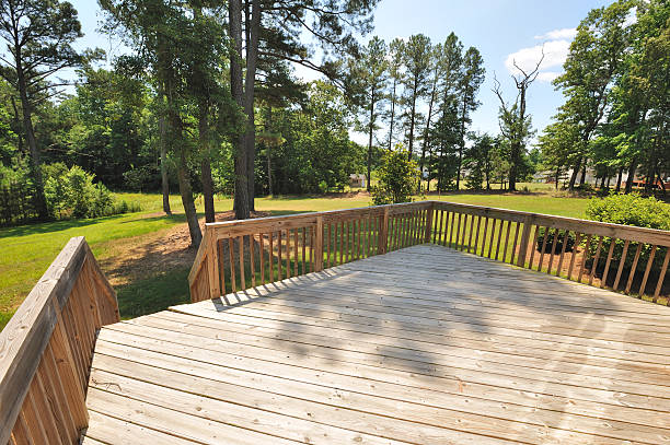 Large Wooden Deck of Home  deck stock pictures, royalty-free photos & images