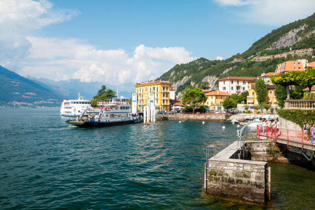 Largo Enzo Venini (The Lovers' Promenade) on Lake Como in Varenna, Italy stock photo