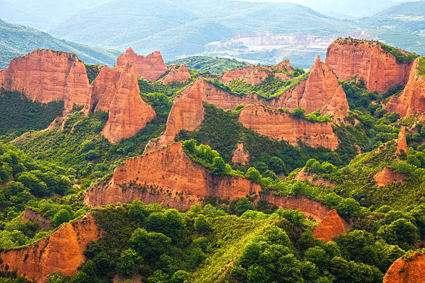 Las Medulas panoramic. Province of Leon, Spain stock photo