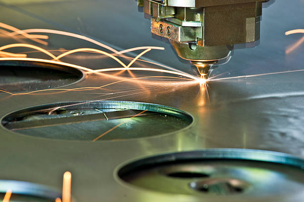 Laser/plasma CNC metal-cutter in operation stock photo