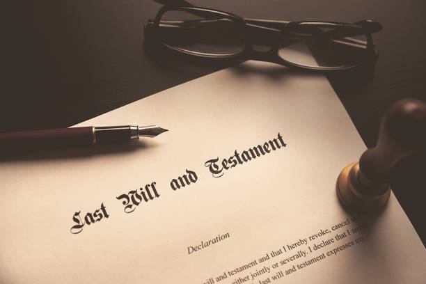 Last Will and Testament concept Last Will and Testament concept. Fountain pen, seal on desk mansion stock pictures, royalty-free photos & images