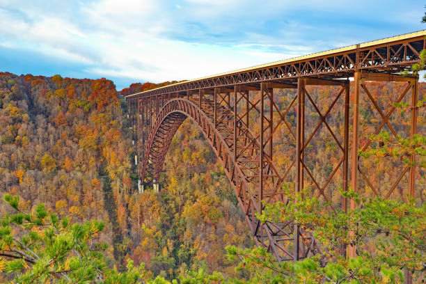 Late Autumn views of the New River Gorge Steel Arch Bridge stock photo