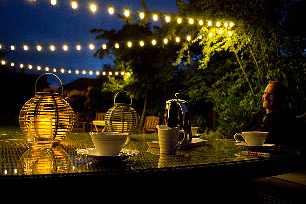 Late summer evening in the garden stock photo
