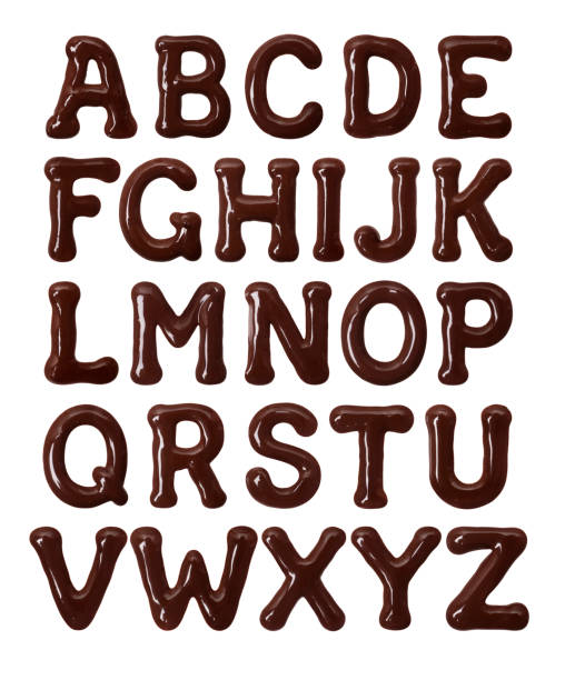 latijnse alfabet gemaakt van gesmolten chocolade in hoge resolutie (deel 1. letters) - chocoletter stockfoto's en -beelden