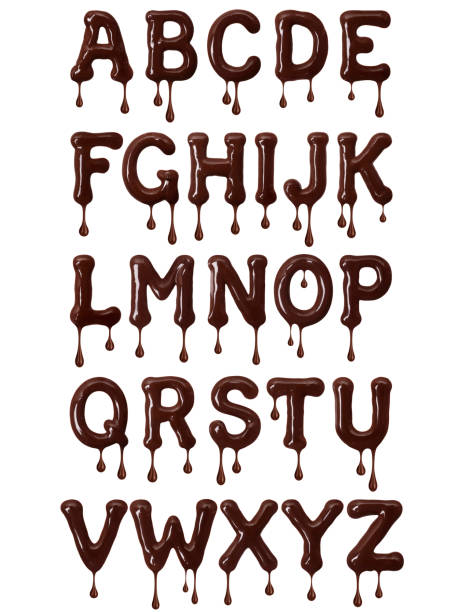 latijnse alfabet gemaakt van gesmolten chocolade met druppels in hoge resolutie (deel 1. letters) - chocoletter stockfoto's en -beelden