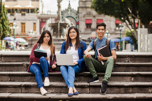 Latin american students or international students in internship in Mexico City stock photo