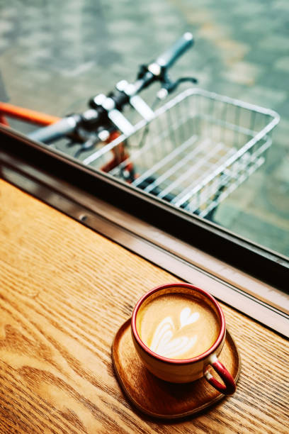 Latte coffee art look like heart shaped stock photo