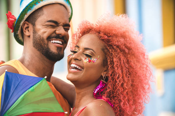 Laughing afro couple Party - Social Event, Cultures, Street Party, Brazil, Olinda big smile emoji stock pictures, royalty-free photos & images