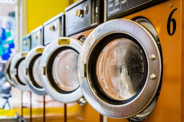 Laundromat Washing machines stock photo