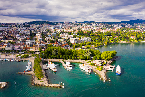 Lausanne city on shore of Lake Geneva, Switzerland