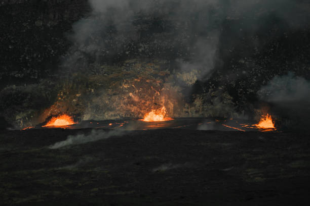 Lava crater with hot lava Hawaii stock photo