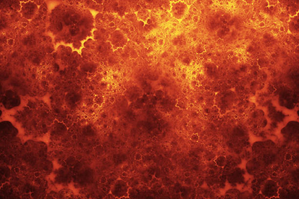 Lava Flame Fire Exploding Pattern Abstract Sun Mars Surface Comet Meteor Crater Molten Metal Volcano Big Eruption Texture Background Fractal Fine Art stock photo